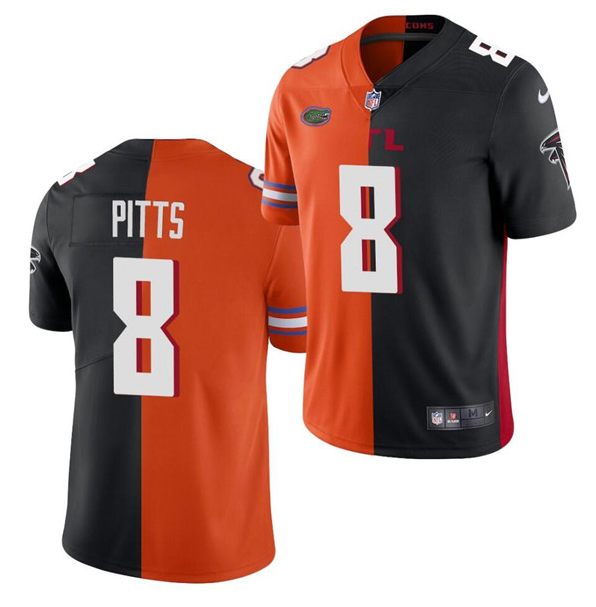 Men's Atlanta Falcons #8 Kyle Pitts 2021 Orange/Black Split Stitched Jersey Men's Atlanta Falcons #8 Kyle Pitts 2021 Orange/Black Split Stitched Jersey